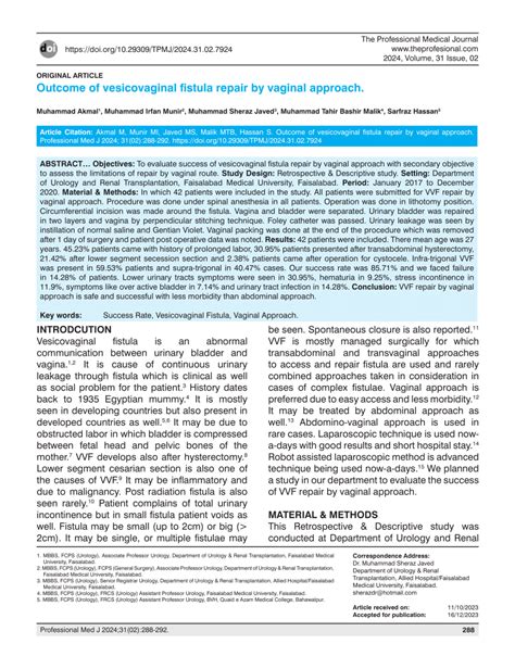 Pdf Outcome Of Vesicovaginal Fistula Repair By Vaginal Approach