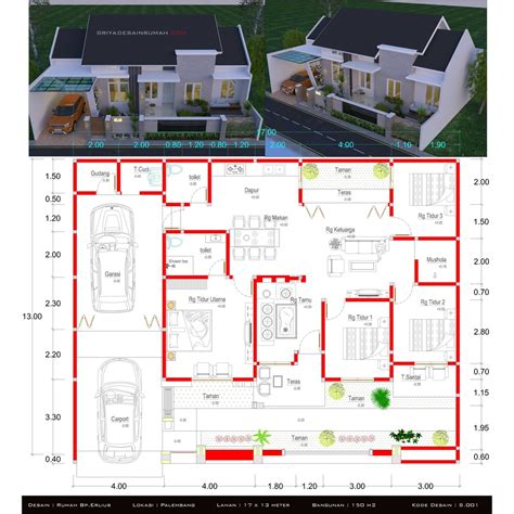 Denah Rumah Ukuran X Dengan Kamar Tidur Modern Minimalis