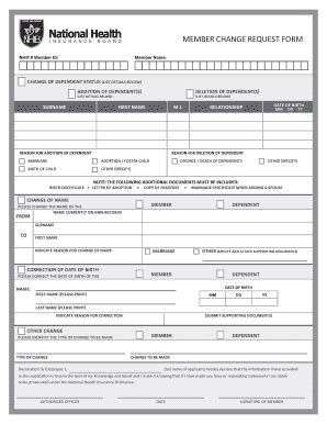 Fillable Online Tcinhip Member Change Request Form National Health