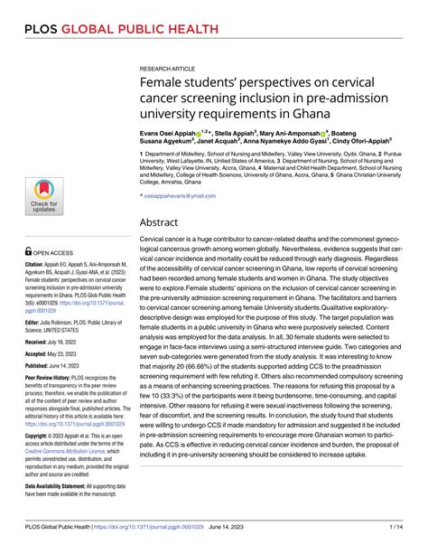 (PDF) Female students' perspectives on cervical cancer screening ...