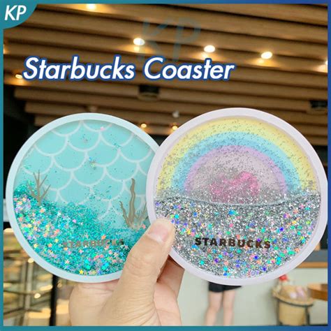 Starbuck Coaster With Quicksand Inside Acrylic Pvc Cup Mat Cherry