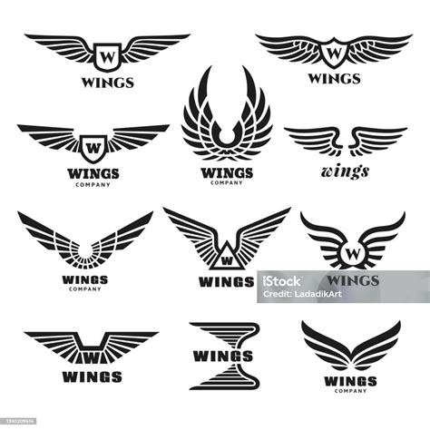 Set Logo Sayap Lambang Sayap Modern Label Penerbangan Abstrak Simbol