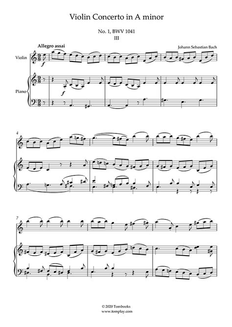 Free Sheet Music Bwv Bach Johann Sebastian Violin Concerto In