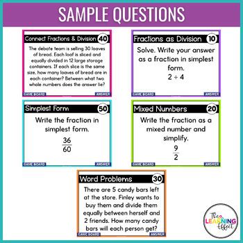 Fractions As Division Game Show Th Grade Math Review Test Prep Activity