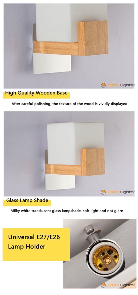 Wooden Base Cubic Glass Wall Lamp Shade For Restaurant Hotel Bedroom Wooden Wall Bracket Omni