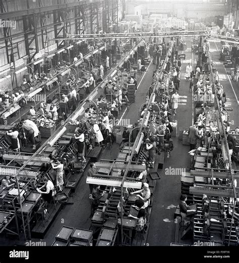 Historical 1950s Overhead View Of The Factory Floor Of The British