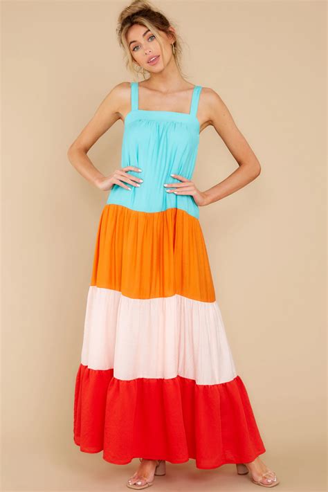 Bright Orange Dress Color Block Dress Maxi Dress 48 In 2020