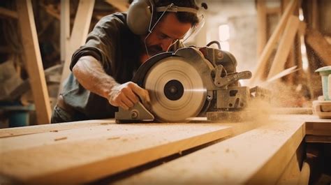 Premium Photo A Man Using A Circular Saw To Cut Wood