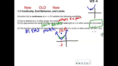 Precalc 1 3 Continuity End Behavior And Limits Ws 4 2019 Youtube