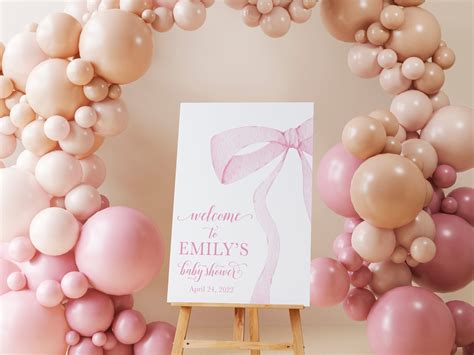 Pink Bow Baby Shower Welcome Sign Girl Baby Shower Heirloom Bow