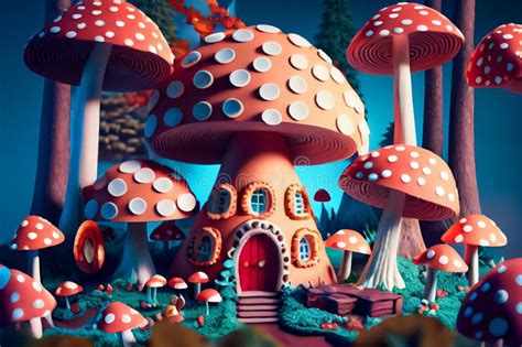 Fantasy Fairytale Mushroom House Ai Illustration Stock Illustration