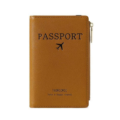 1pc Rfid Blocking Passport Holder Card Holder Wallet With Zipper Brown The Warehouse