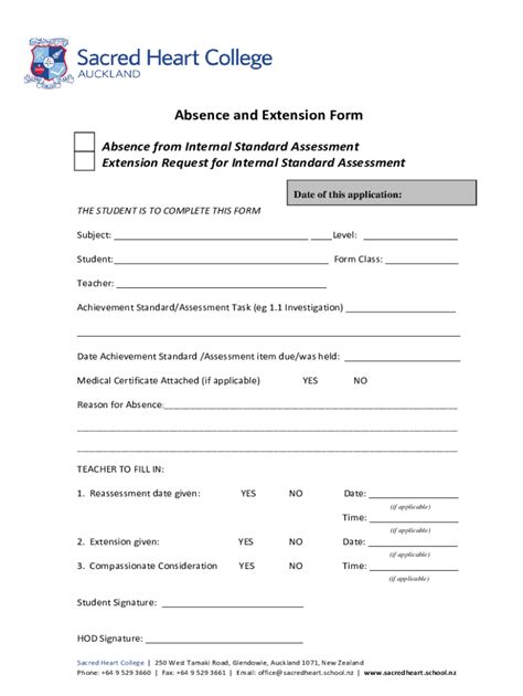 Fillable Online Sacredheart School Nzqa Absence And Extension Form