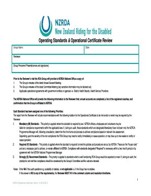 Fillable Online Rda Org Operating Standards Operational Certificate