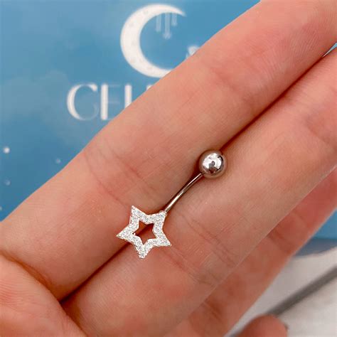 Piercing De Umbigo Estrela Vazada Cravejada Prata 925