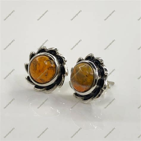 Natural Bumble Bee Jasper Sterling Silver Stud Earring Bumble Bee