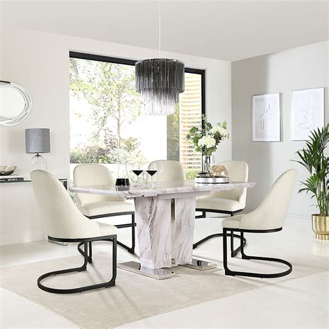 Vienna Extending Dining Table 4 Riva Chairs Grey Marble Effect