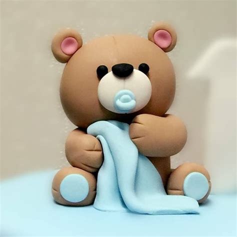 Baby Bear Fondant Cake Topper With Blanket D Fondant Cake Etsy