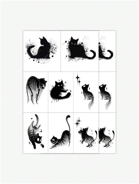 Pc Black Cat Temporary Tattoo Sticker Waterproof Sweatproof