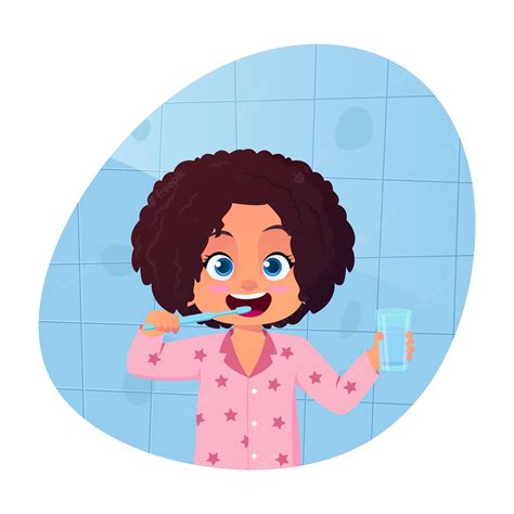 Premium Vector Beautiful Girl Brushing Tooth In Bathroom Illustration