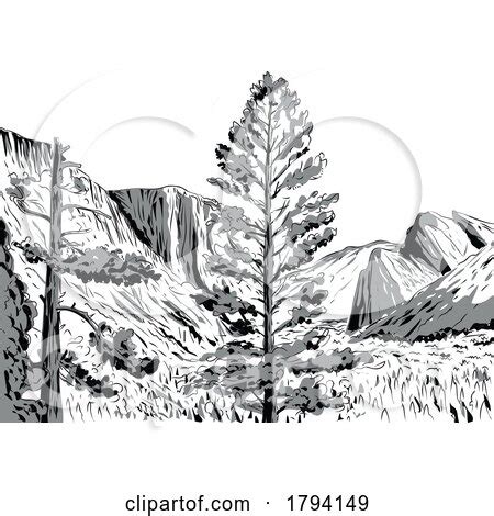 Wawona Tunnel Vista View Of Yosemite National Park Comics Style Drawing