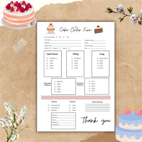 Editable Cake Order Form Template Cupcake Order Form Small Business