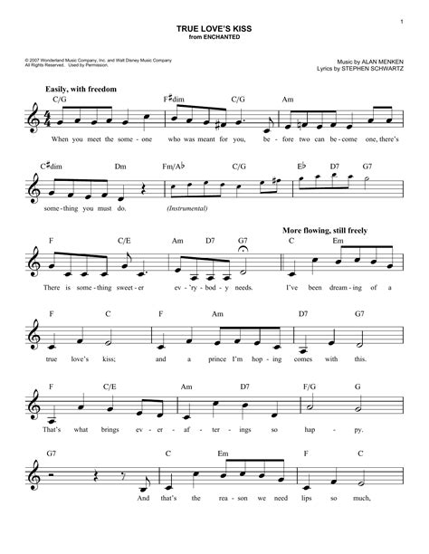 Amy Adams True Love S Kiss From Enchanted Sheet Music