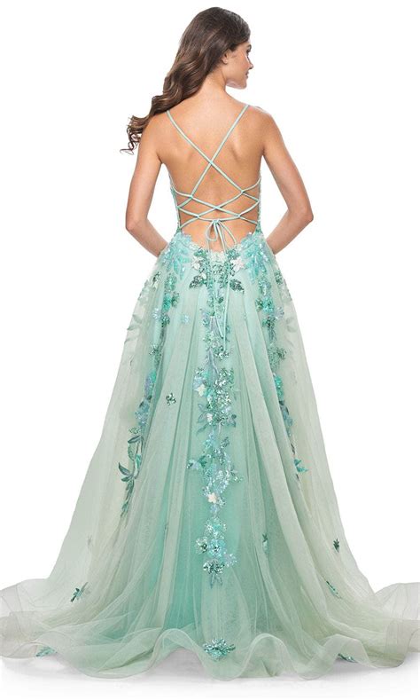 La Femme 32347 Sleeveless Lace Applique Prom Gown Couture Candy