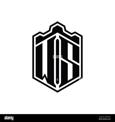 Ws Letter Logo Monogram Hexagon Shield Shape Crown Castle Geometric