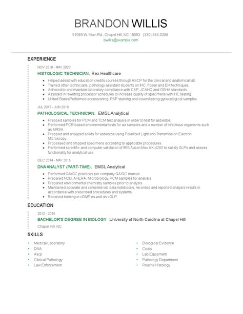 Histologic Technician Resume Examples and Tips - Zippia