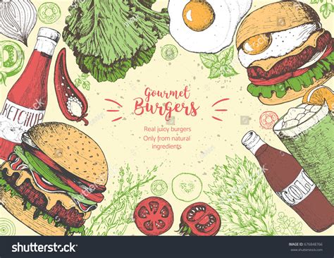 Colorful Burgers Ingredients Burgers Vector Illustration Stock Vector