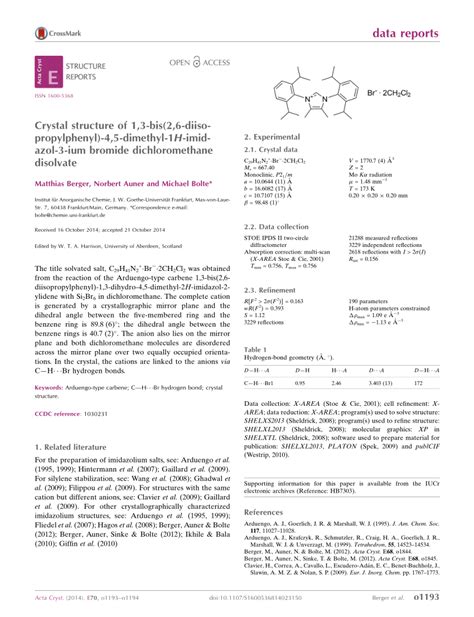 PDF Crystal Structure Of 1 3 Bis 2 6 Diisopropylphenyl 4 5