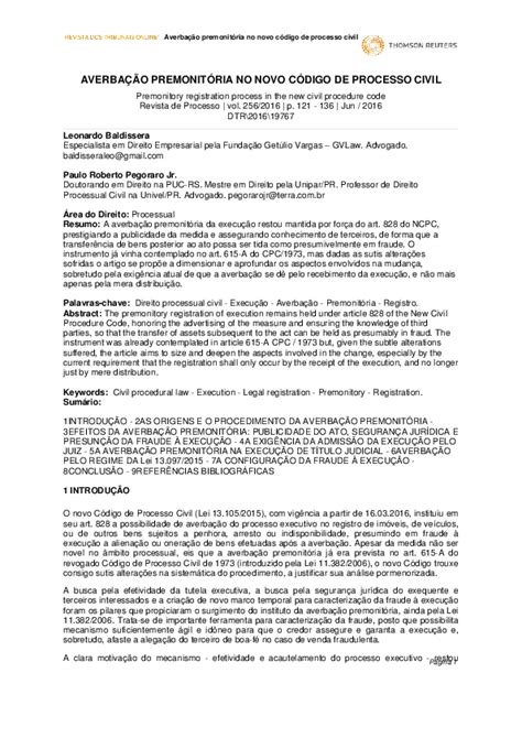 O Que É Averbação Premonitória - (PDF) AVERBAÇÃO PREMONITÓRIA NO NOVO CÓDIGO DE PROCESSO CIVIL