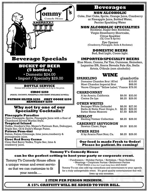 Tommy Ts Comedy Club Menus In Pleasanton California United States