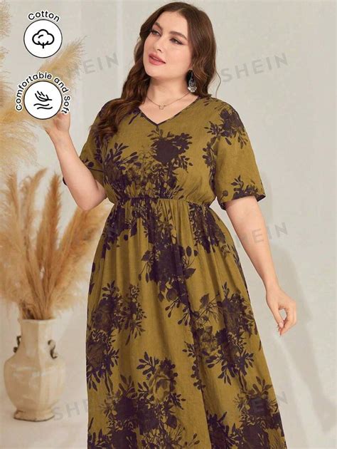 Shein Najma Plus Size Floral Print Cinching Waist Dress Shein Uk