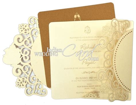 Cream Color Door Open Style Laser Cut Theme Hindu Wedding Invitation