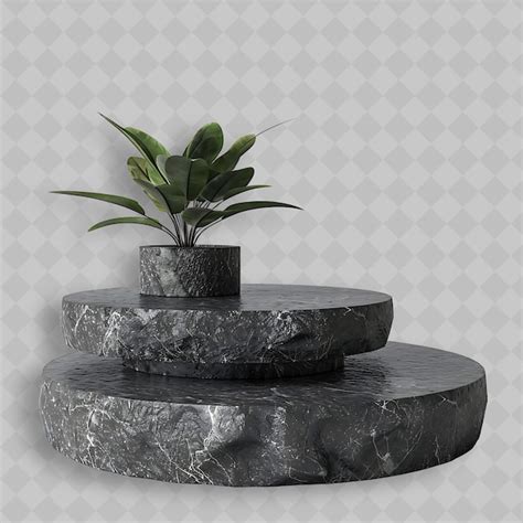 A Plant Is On A Round Stone Pedestal With A Plant In The Middle