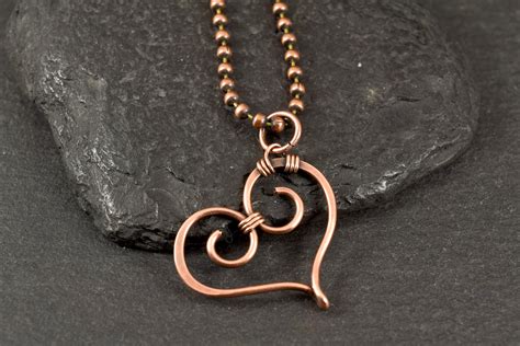 Heart Necklace Copper Wire Pendant Heart Necklace Heart Etsy