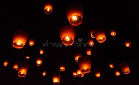 Pingxi Sky Lantern Festival Illuminates The Night Sky Taiwan Stock