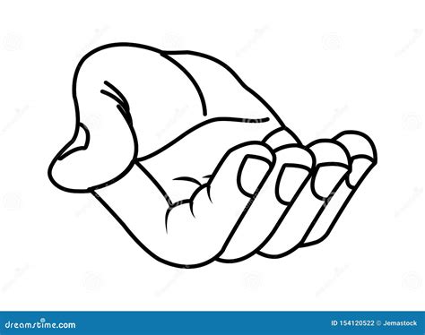 Hand With Palm Open Offering Cartoon Isolated In Black And White Stock