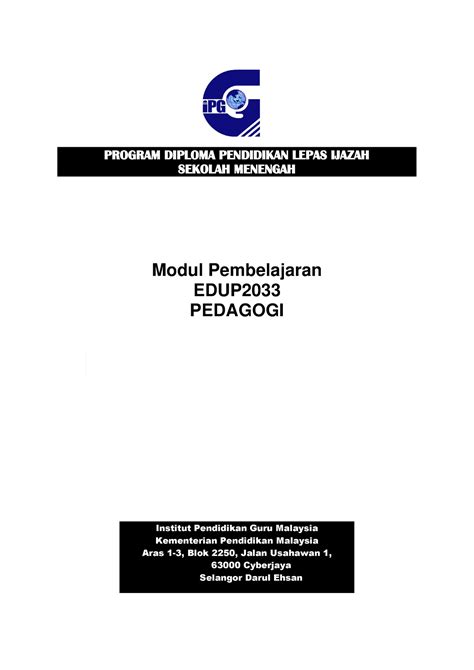 10 Nota Modul Pembelajaran EDUP PEDAGOGI PROGRAM DIPLOMA PENDIDIKAN