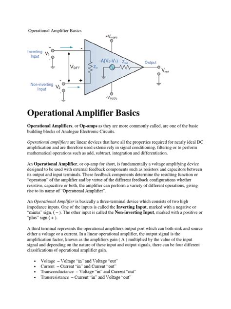 Operational Amplifier Basics Pdf Operational Amplifier Amplifier