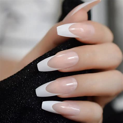 White French Ballerina Fake Nails Natural Nude Coffin Flat False Nail Tips For Salon Party Faux