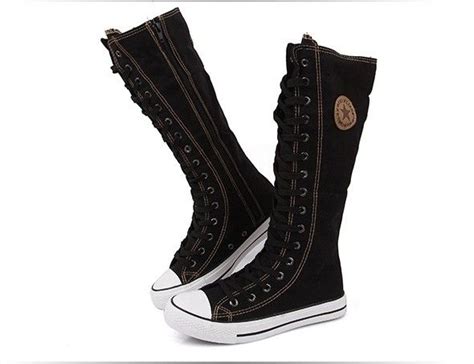 Women Girl Punk Emo Rock Gothic Zip Lace Up Canvas Boot Shoe Sneaker Knee Mid Calf Boots Womens