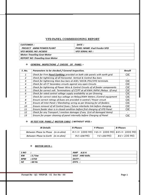 Vfd Commissioning Format Pdf Fuse Electrical Direct Current