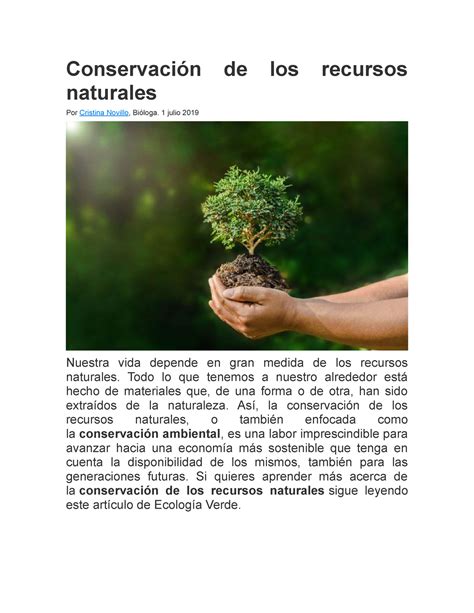 Conservación De Los Recursos Naturales Conservación De Los Recursos