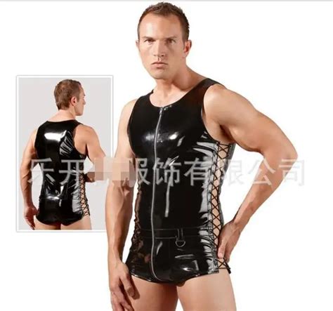 New Arrivals Pu Leather Men Sexy Bodysuit Faux Latex Male Erotic