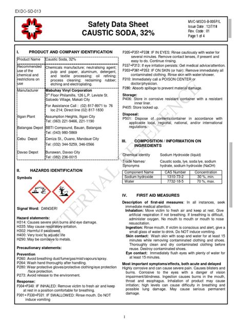 Caustic Soda Material Safety Data Sheet Pdf Sodium 53 Off