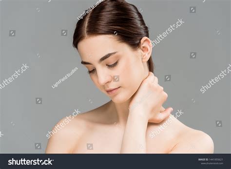 Sad Naked Woman Touching Neck Isolated Stock Photo Shutterstock