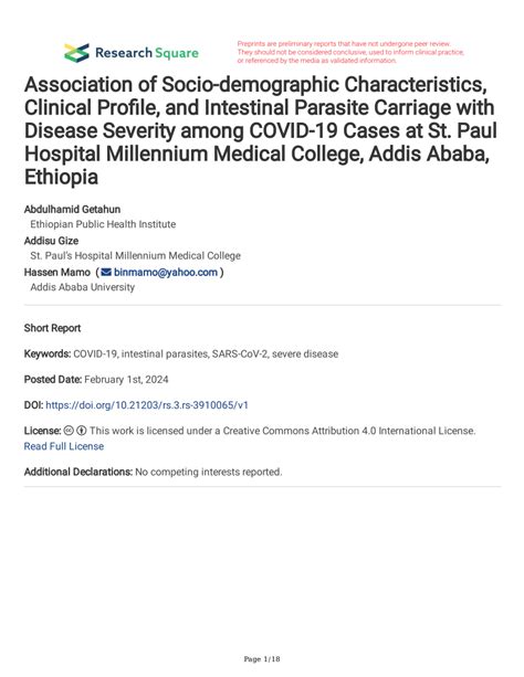 Pdf Association Of Socio Demographic Characteristics Clinical Profile And Intestinal